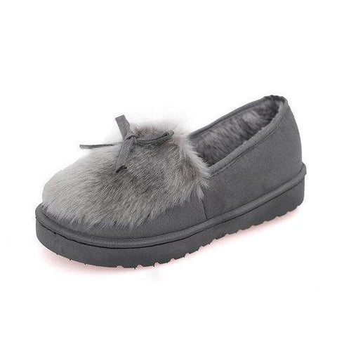 Butterfly Knot Furry Slip On Fur Lined Flat Casual Shoes