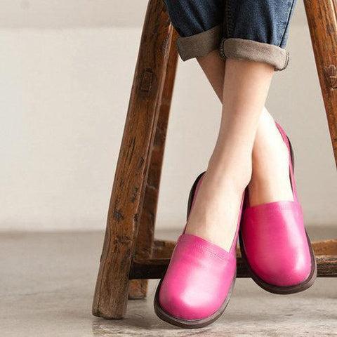 Socofy Leather Pure Color Casual Outdoor Soft Flat Loafers