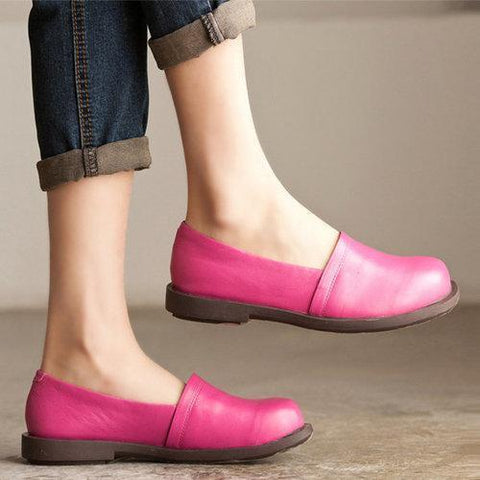 Socofy Leather Pure Color Casual Outdoor Soft Flat Loafers