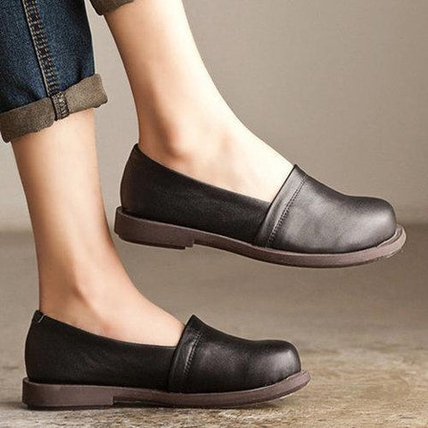 Socofy Leather Pure Color Casual Outdoor Soft Flat Loafers