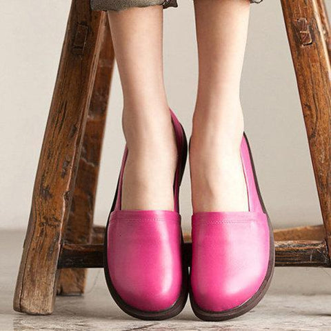 Socofy Leather Pure Color Casual Outdoor Soft Flat Loafers