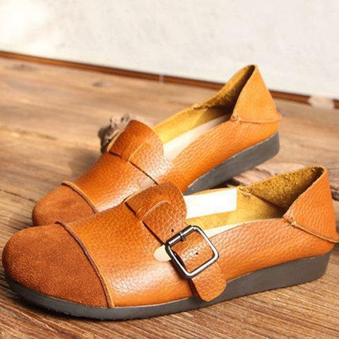 SOCOFY Buckle Multi-Way Color Blocking Soft Leather Flat Loafers