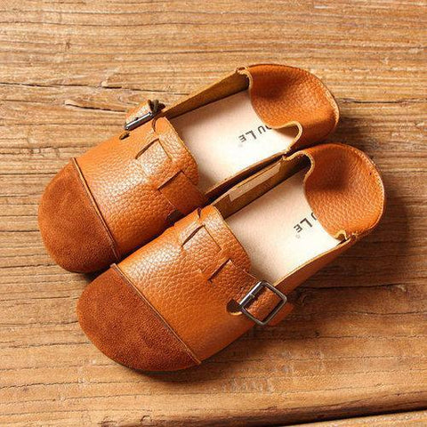 SOCOFY Buckle Multi-Way Color Blocking Soft Leather Flat Loafers