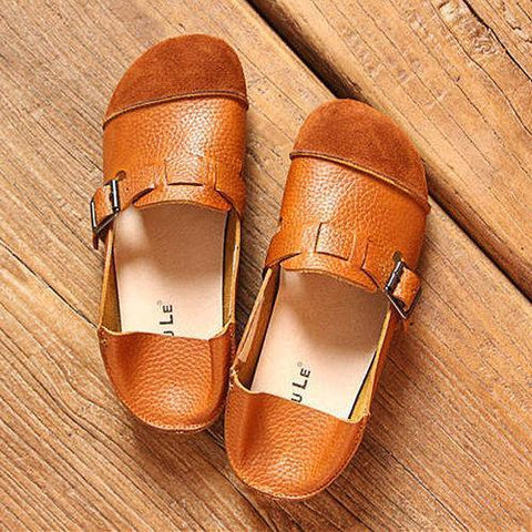 SOCOFY Buckle Multi-Way Color Blocking Soft Leather Flat Loafers