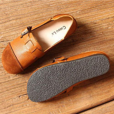 SOCOFY Buckle Multi-Way Color Blocking Soft Leather Flat Loafers