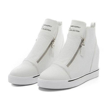 Double Zipper Letter Wedge Heel Ankle Pure Color Boots