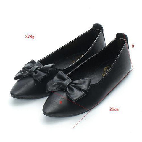 Black Pointed Toe Bowknot Flat Casual Shoes For Lady