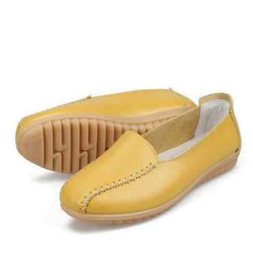 Pure Color Stitching Leather Soft Flat Shoes For Women