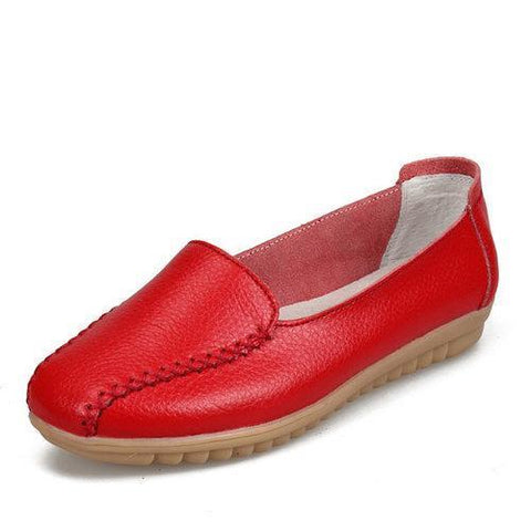 Pure Color Stitching Leather Soft Flat Shoes For Women