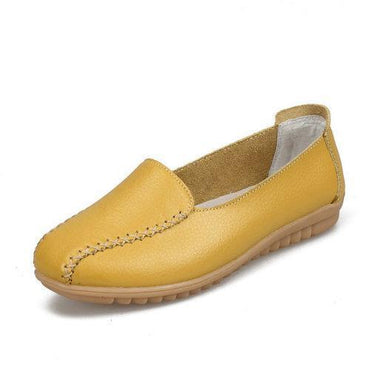 Pure Color Stitching Leather Soft Flat Shoes For Women