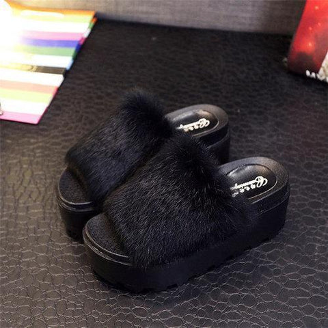 Furry Peep Toe Flat Indoor Outdoor Casual Slipper For Women