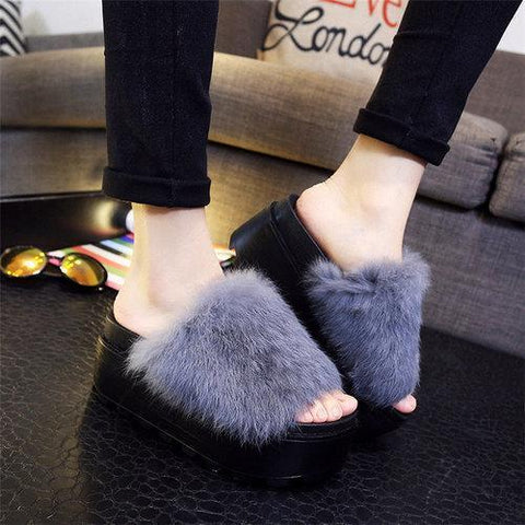 Furry Peep Toe Flat Indoor Outdoor Casual Slipper For Women