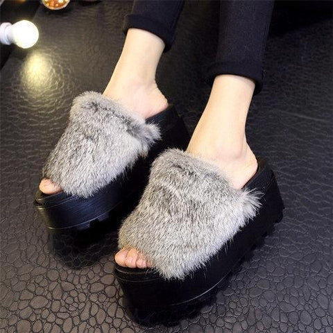 Furry Peep Toe Flat Indoor Outdoor Casual Slipper For Women