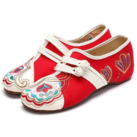 Vintage Chinese Embroidered Flower Mary Janes Buckle Casual Flat Loafers