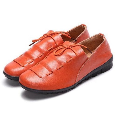 Lace Up Soft Leather Pure Color Flat Loafer Shoes