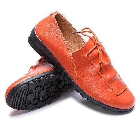 Lace Up Soft Leather Pure Color Flat Loafer Shoes