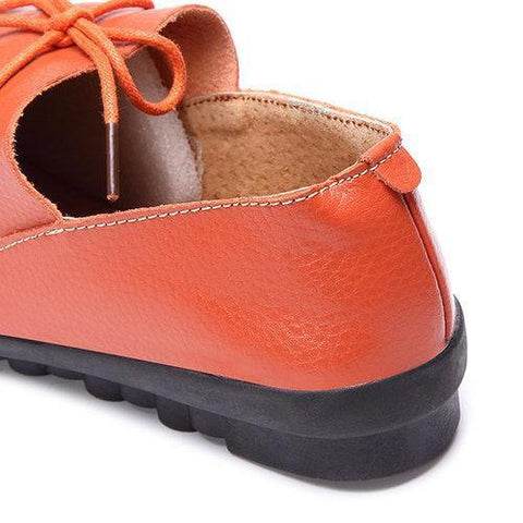 Lace Up Soft Leather Pure Color Flat Loafer Shoes