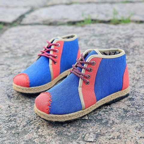 Color Match Flax Cotton Shoes Thailand Style Boots