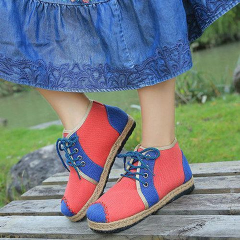 Color Match Flax Cotton Shoes Thailand Style Boots