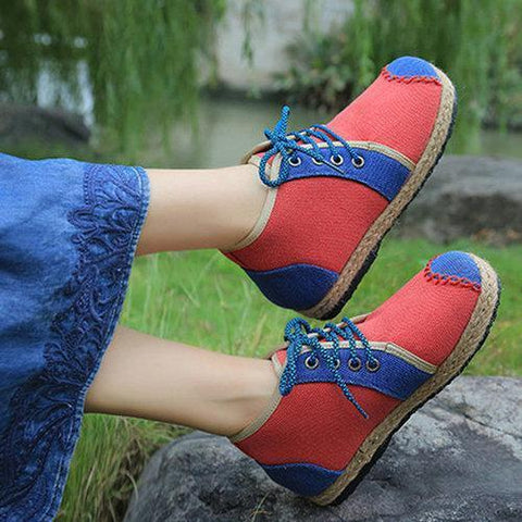 Color Match Flax Cotton Shoes Thailand Style Boots