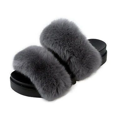 Double Fur Cute Slide Flat Slip On Open Toe Slippers