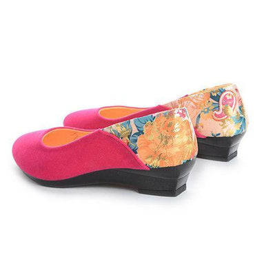 Floral Print Wedge Heel Suede Slip On Office Lady Casual Shoes