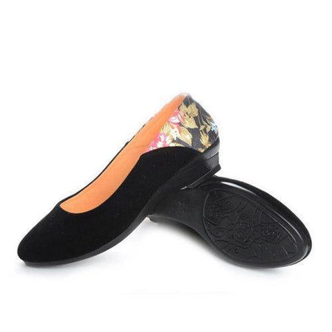 Floral Print Wedge Heel Suede Slip On Office Lady Casual Shoes