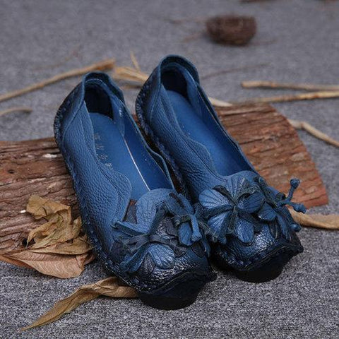 Leather Handmade Flower Loafers