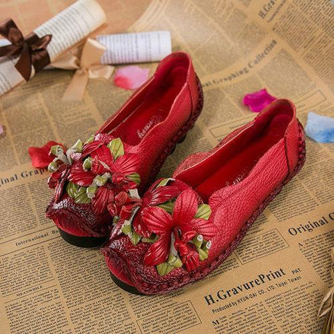 Leather Handmade Flower Loafers