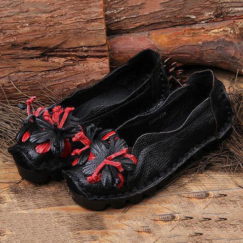 Leather Handmade Flower Loafers