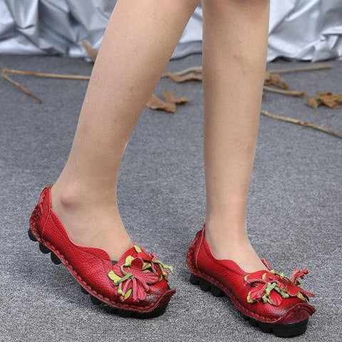 Leather Handmade Flower Loafers