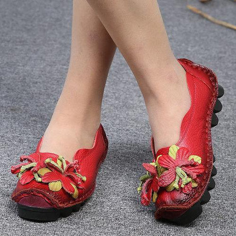 Leather Handmade Flower Loafers