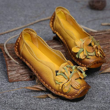 Leather Handmade Flower Loafers