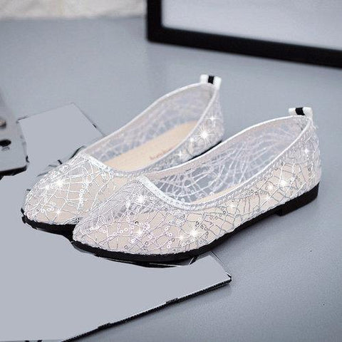 Mesh Shiny Transparent Paillette Breathable Slip On Flat Shoes