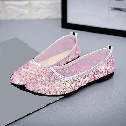 Mesh Shiny Transparent Paillette Breathable Slip On Flat Shoes