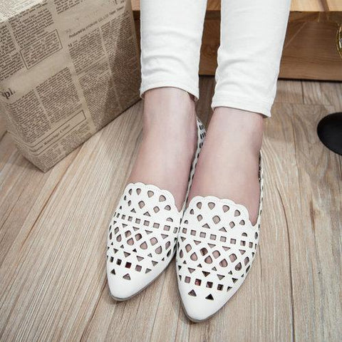 Hollow Out Breathable Pure Color Slip On Casual Flat Shoes