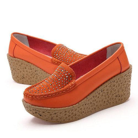 Beaded Pattern Platform Leather Rivet Casual Shoes For Women