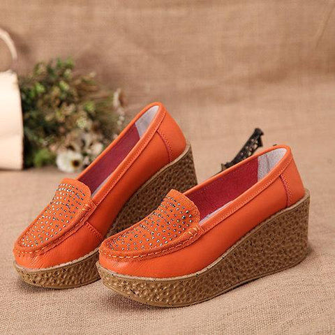 Beaded Pattern Platform Leather Rivet Casual Shoes For Women