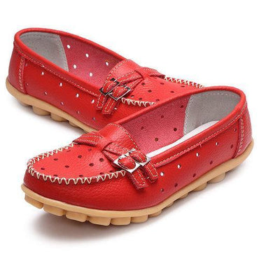 Leather Breathable Hollow Out Soft Sole Women Flat Casual Shoes