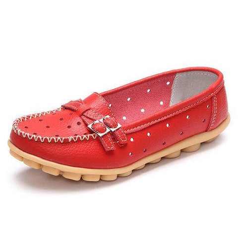 Leather Breathable Hollow Out Soft Sole Women Flat Casual Shoes