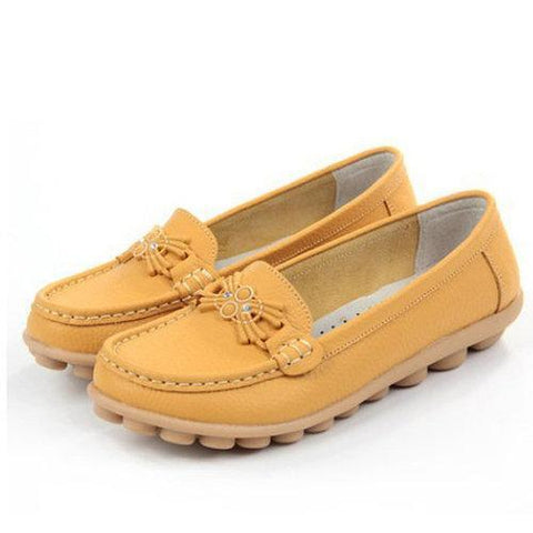 Beaded Pattern Buckle Leather Soft Flat Loafers For Women