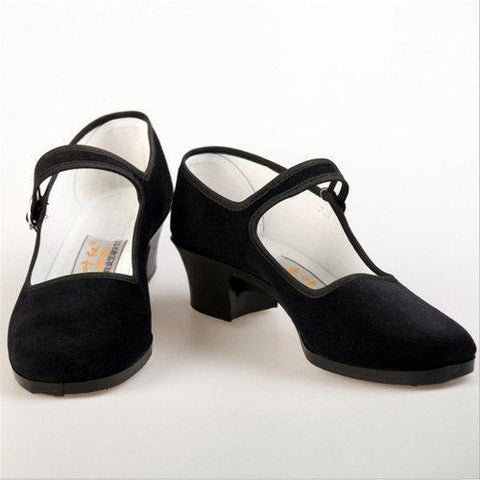 Black Square Heel Buckle Casual Strappy Mary Jane Shoes