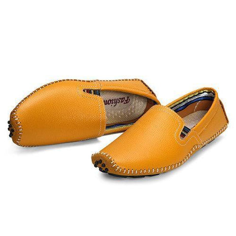 Big Size Men Leather Sewing Slip On Toe Protecting Casual Doug Shoes