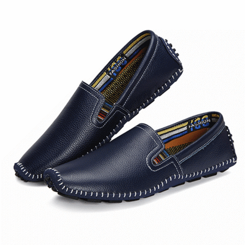 Big Size Men Leather Sewing Slip On Toe Protecting Casual Doug Shoes