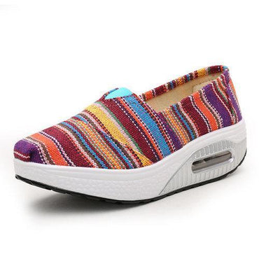 Colorful Stripe Swing Rocker Sole Canvas Slip On Casual Shoes