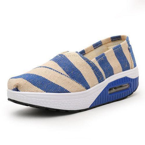 Colorful Stripe Swing Rocker Sole Canvas Slip On Casual Shoes