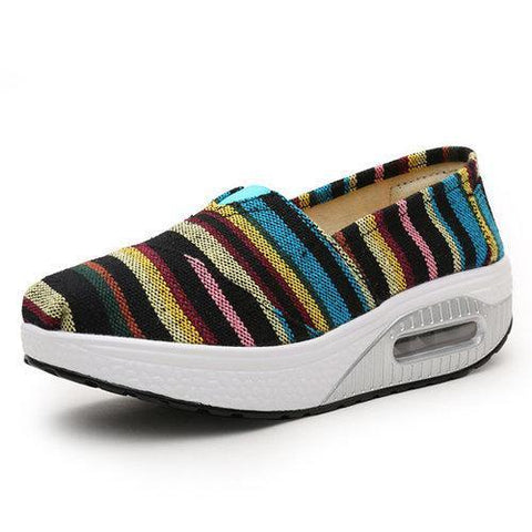 Colorful Stripe Swing Rocker Sole Canvas Slip On Casual Shoes