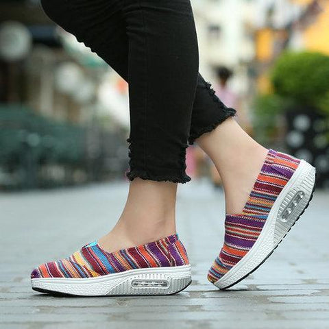 Colorful Stripe Swing Rocker Sole Canvas Slip On Casual Shoes