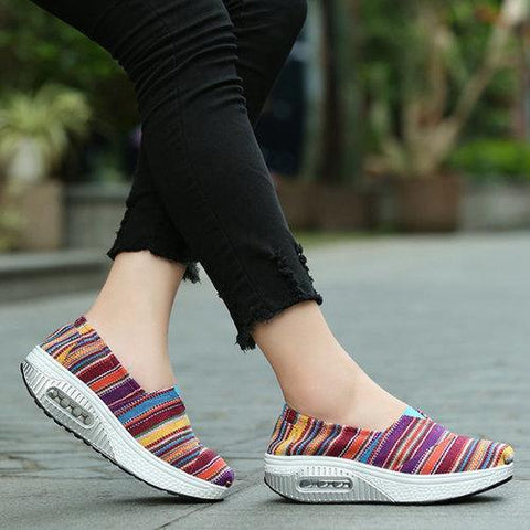 Colorful Stripe Swing Rocker Sole Canvas Slip On Casual Shoes