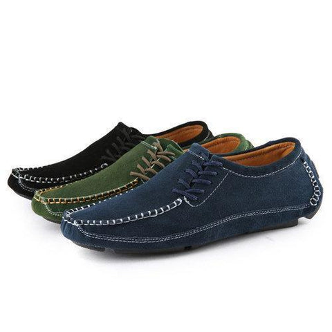 Big Size Men Handsewn Side Lace Decoration Soft Flat Casual Loafers